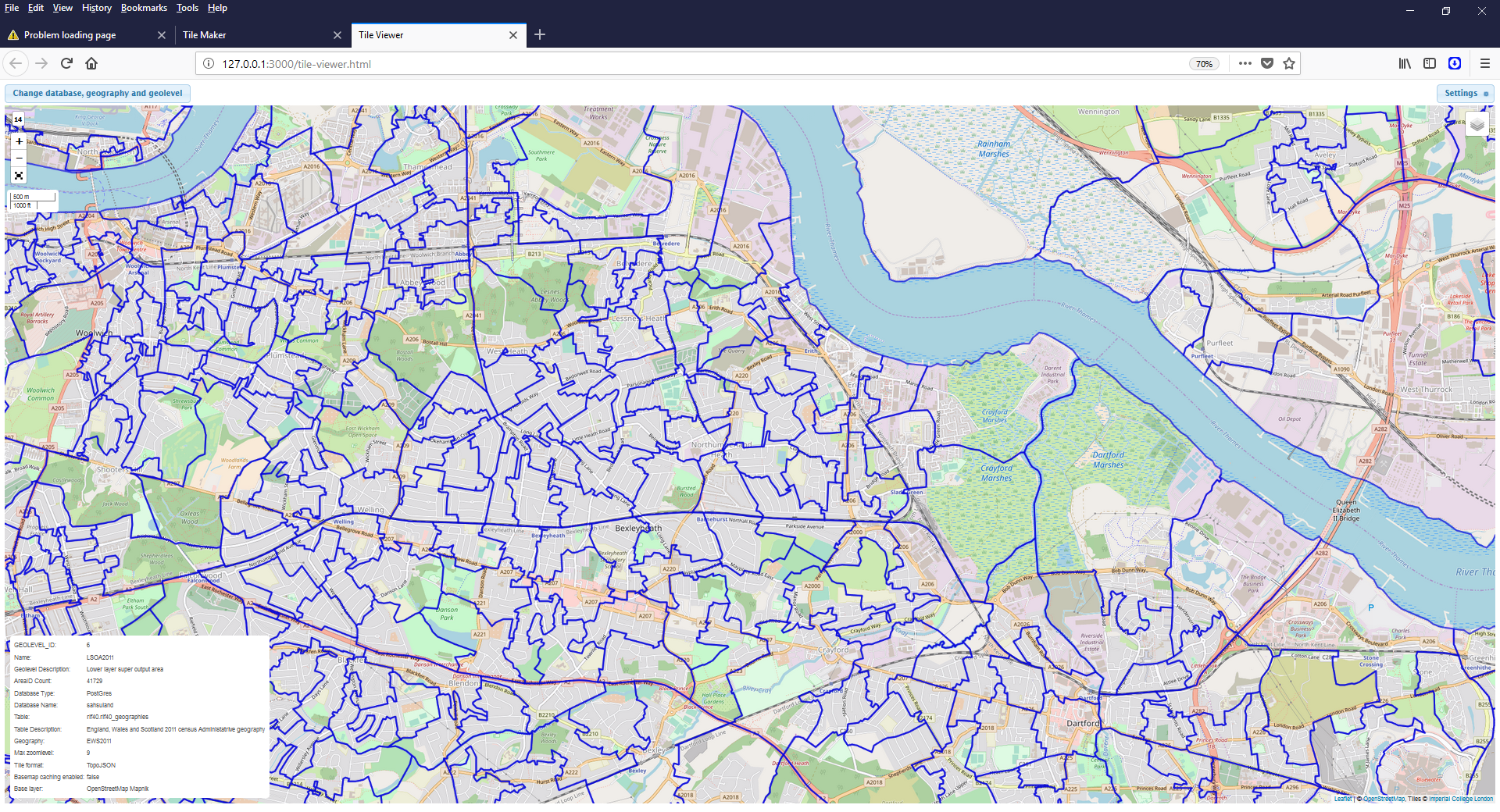 TileViewer example - Lower super output area in south east London